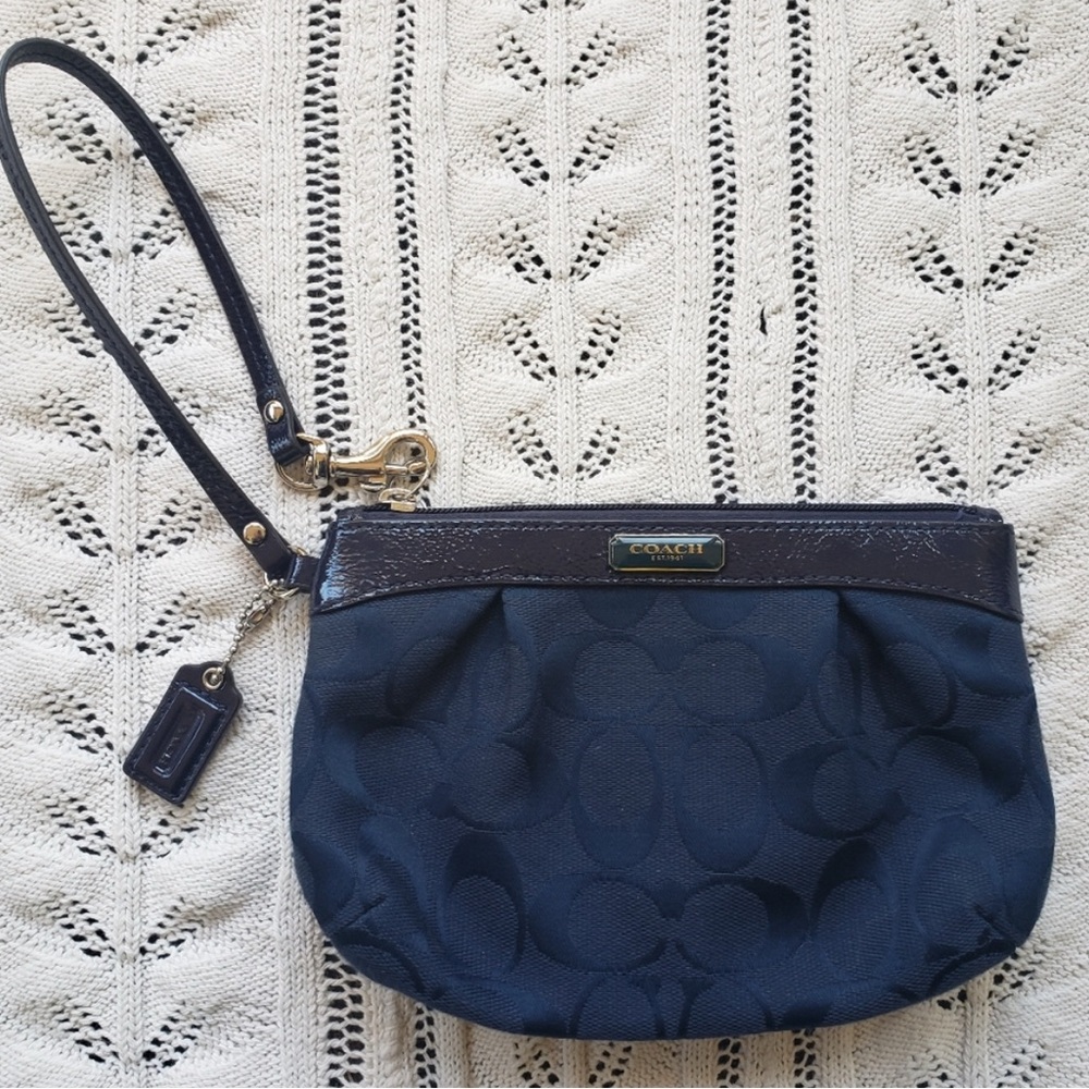 Coach Dark Blue Signature Wristlet